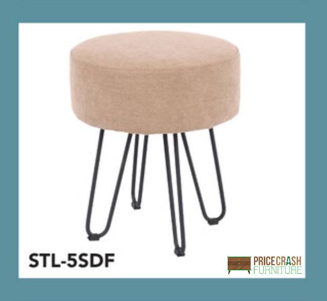 Aspen sand fabric upholstered round stool with black metal legs - Price Crash Furniture