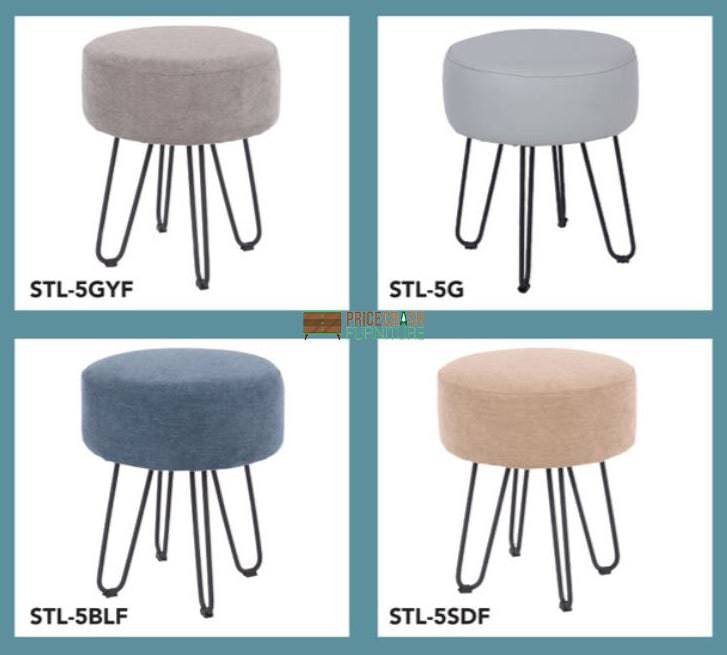 Aspen sand fabric upholstered round stool with black metal legs - Price Crash Furniture