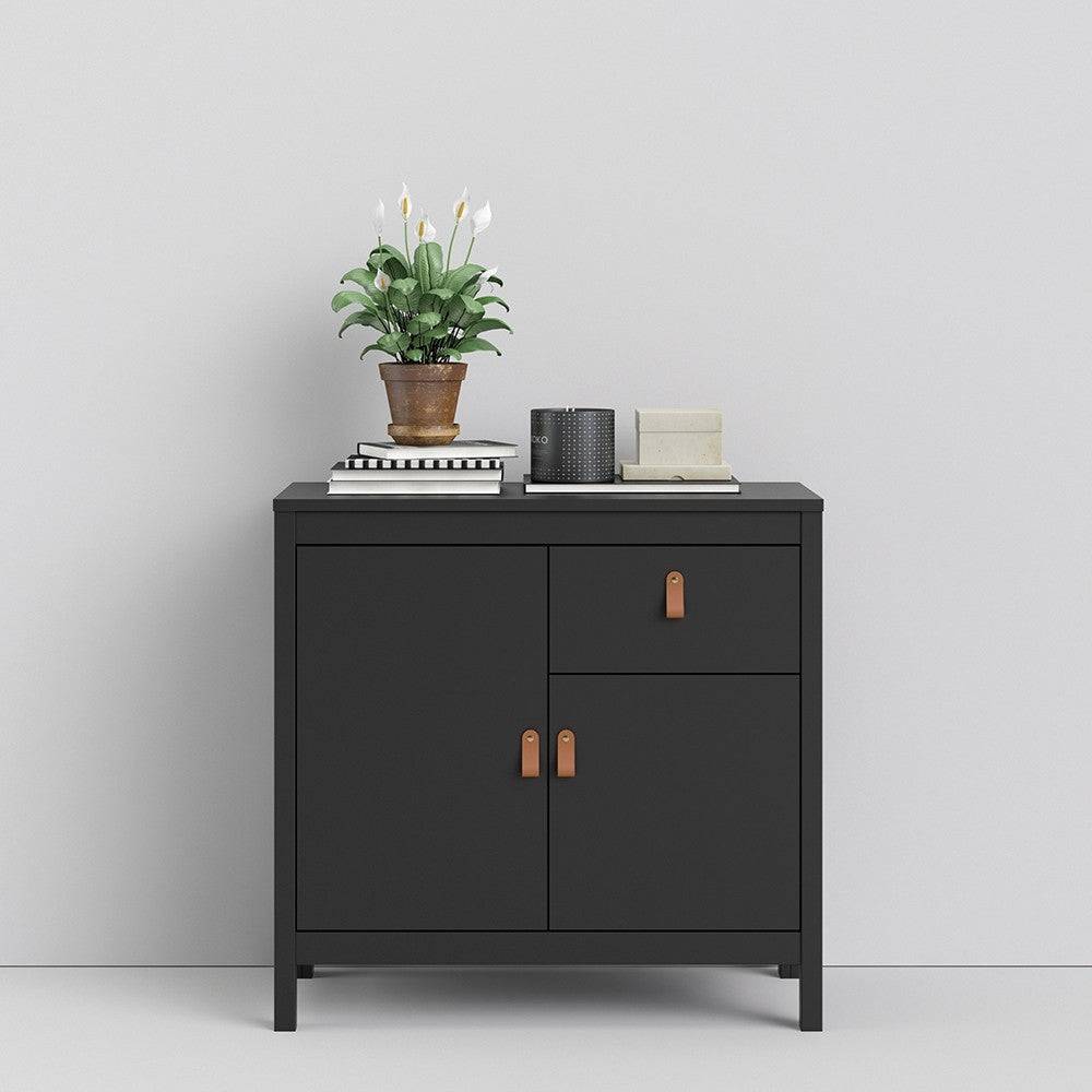 Barcelona Compact Small Sideboard 2 Doors + 1 Drawer in Matt Black - Price Crash Furniture