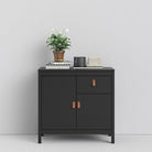 Barcelona Compact Small Sideboard 2 Doors + 1 Drawer in Matt Black - Price Crash Furniture