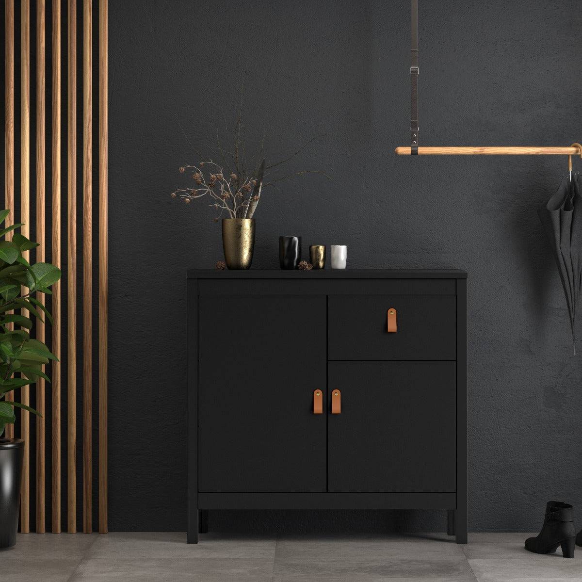 Barcelona Compact Small Sideboard 2 Doors + 1 Drawer in Matt Black - Price Crash Furniture