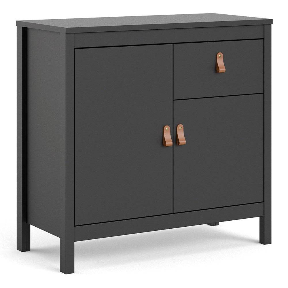 Barcelona Compact Small Sideboard 2 Doors + 1 Drawer in Matt Black - Price Crash Furniture