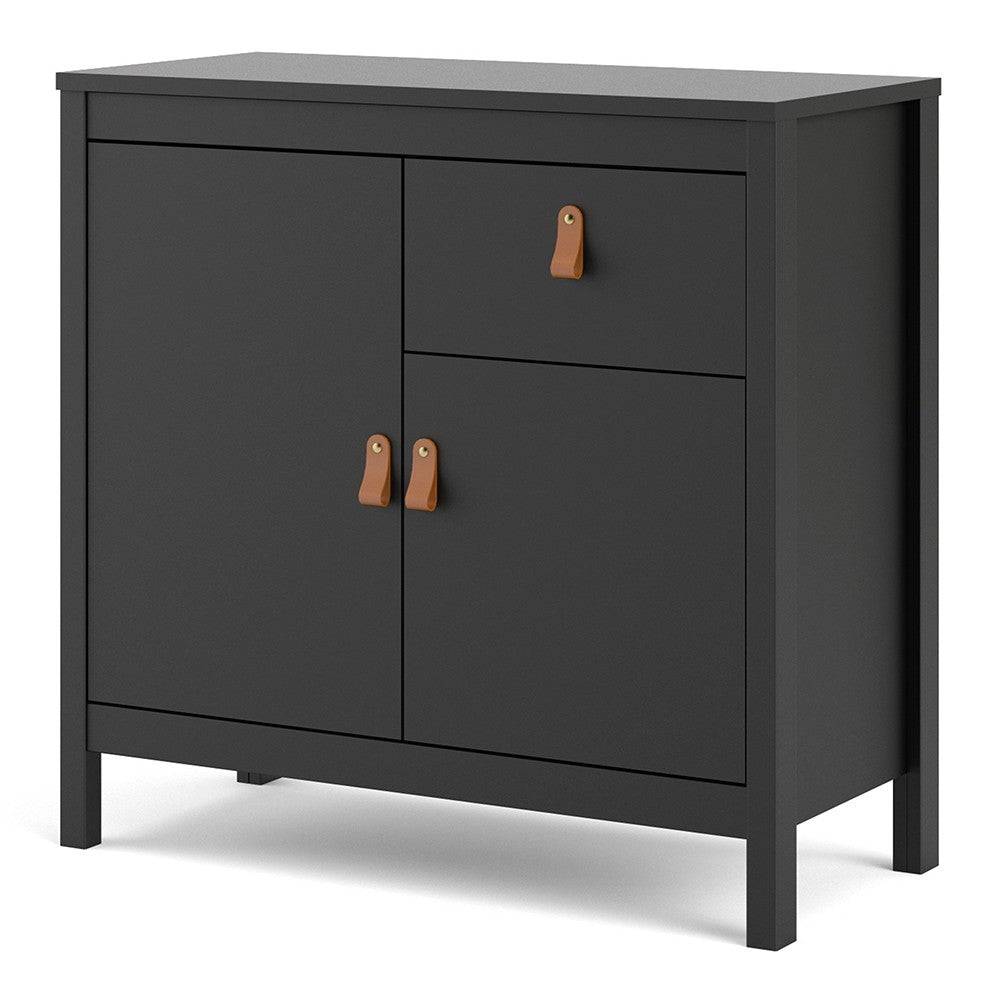 Barcelona Compact Small Sideboard 2 Doors + 1 Drawer in Matt Black - Price Crash Furniture