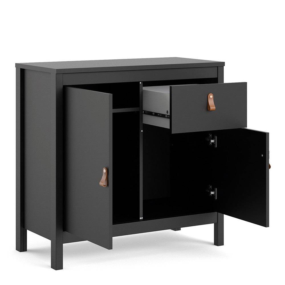 Barcelona Compact Small Sideboard 2 Doors + 1 Drawer in Matt Black - Price Crash Furniture