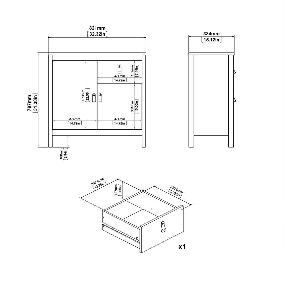 Barcelona Compact Small Sideboard 2 Doors + 1 Drawer in Matt Black - Price Crash Furniture