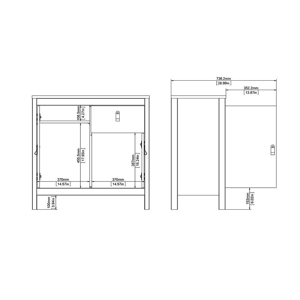 Barcelona Compact Small Sideboard 2 Doors + 1 Drawer in Matt Black - Price Crash Furniture