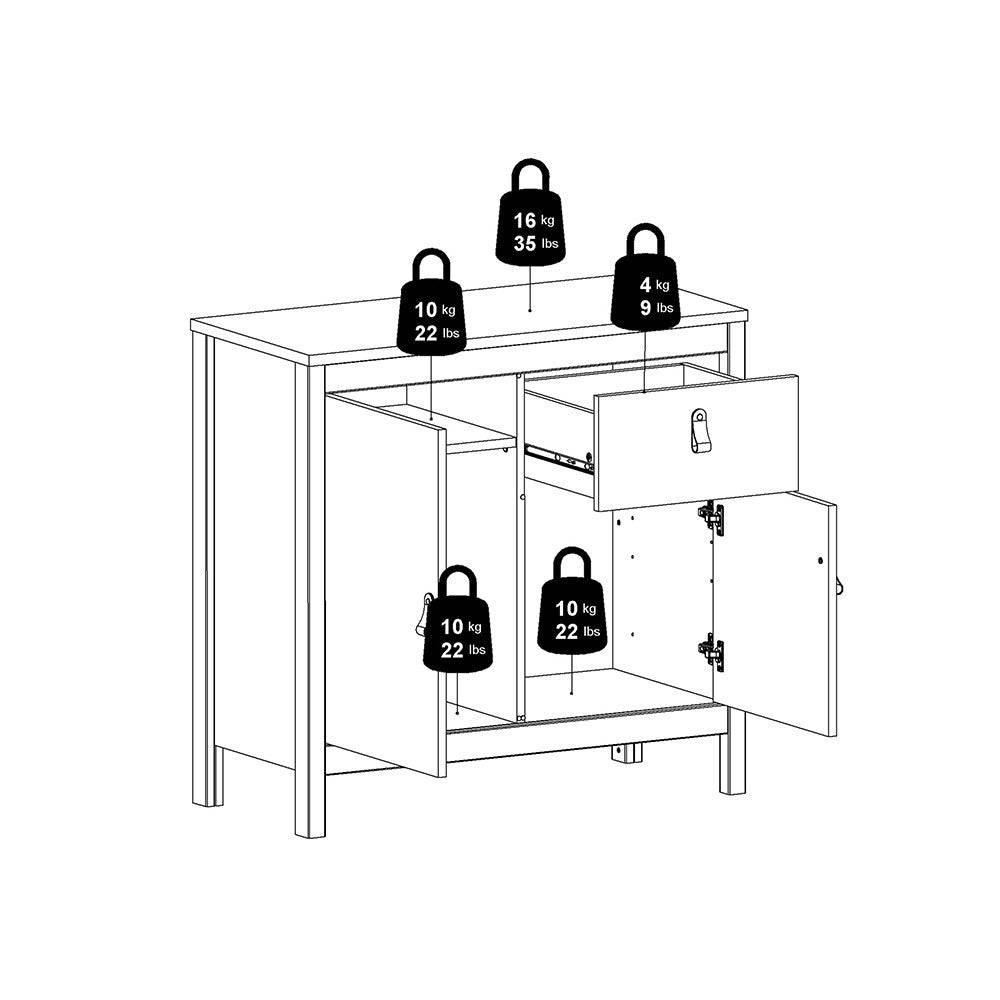 Barcelona Compact Small Sideboard 2 Doors + 1 Drawer in Matt Black - Price Crash Furniture