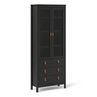 Barcelona Glazed Double Display China Cabinet Unit 2 Doors 3 Drawers Black - Price Crash Furniture