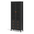 Barcelona Glazed Double Display China Cabinet Unit 2 Doors 3 Drawers Black - Price Crash Furniture