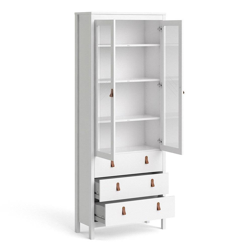 Barcelona Glazed Double Display China Cabinet Unit 2 Doors 3 Drawers White - Price Crash Furniture