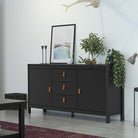 Barcelona Large Wide Sideboard Buffet Unit with 2 Doors + 3 Drawers in Matt Black - Price Crash Furniture