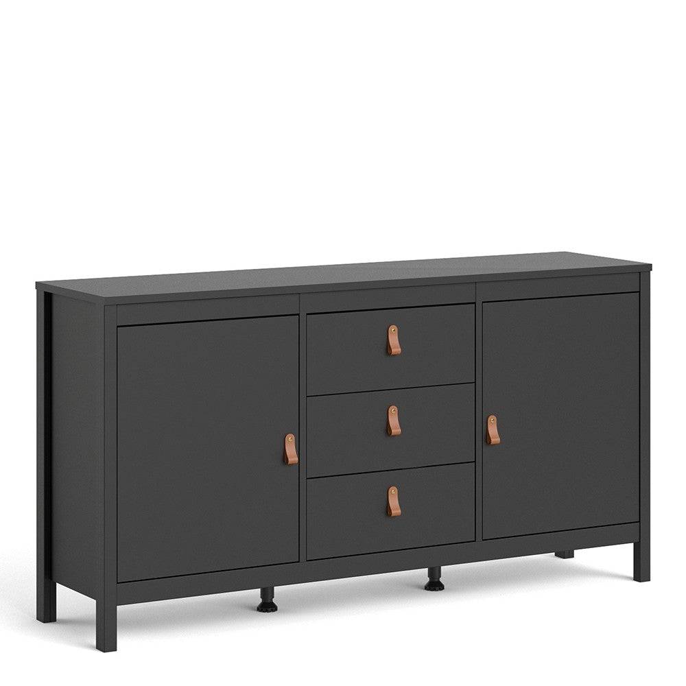 Barcelona Large Wide Sideboard Buffet Unit with 2 Doors + 3 Drawers in Matt Black - Price Crash Furniture