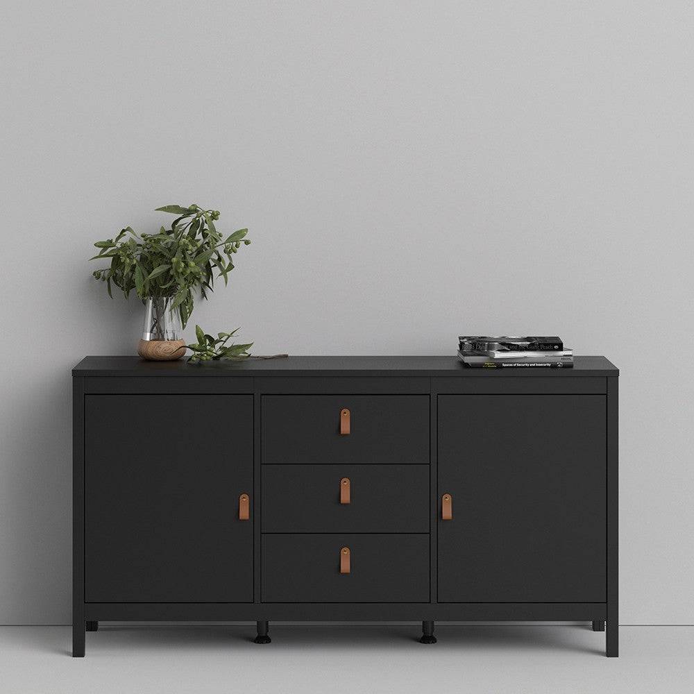 Barcelona Large Wide Sideboard Buffet Unit with 2 Doors + 3 Drawers in Matt Black - Price Crash Furniture