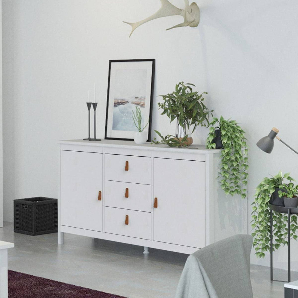 Barcelona Large Wide Sideboard Unit with 2 Doors + 3 Drawers in White - Price Crash Furniture