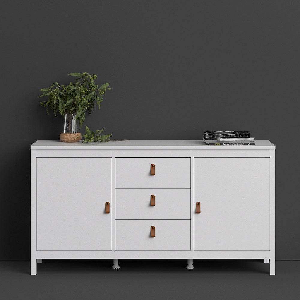 Barcelona Large Wide Sideboard Unit with 2 Doors + 3 Drawers in White - Price Crash Furniture