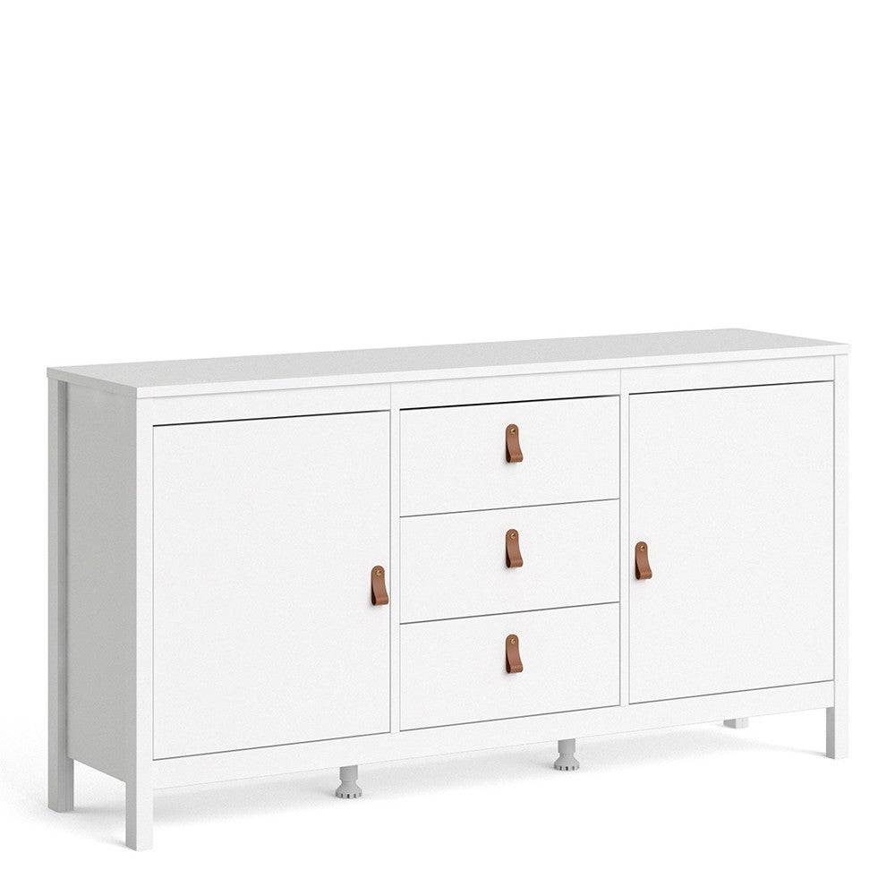 Barcelona Large Wide Sideboard Unit with 2 Doors + 3 Drawers in White - Price Crash Furniture