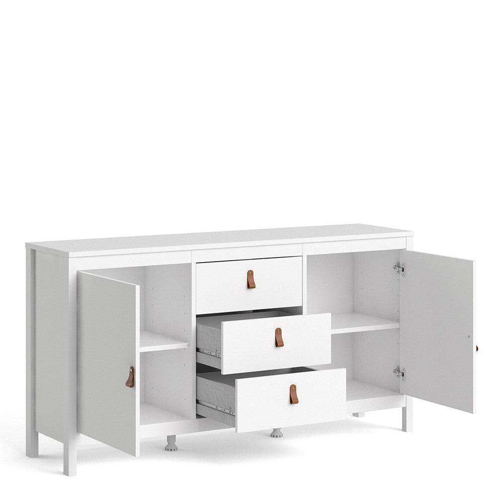 Barcelona Large Wide Sideboard Unit with 2 Doors + 3 Drawers in White - Price Crash Furniture