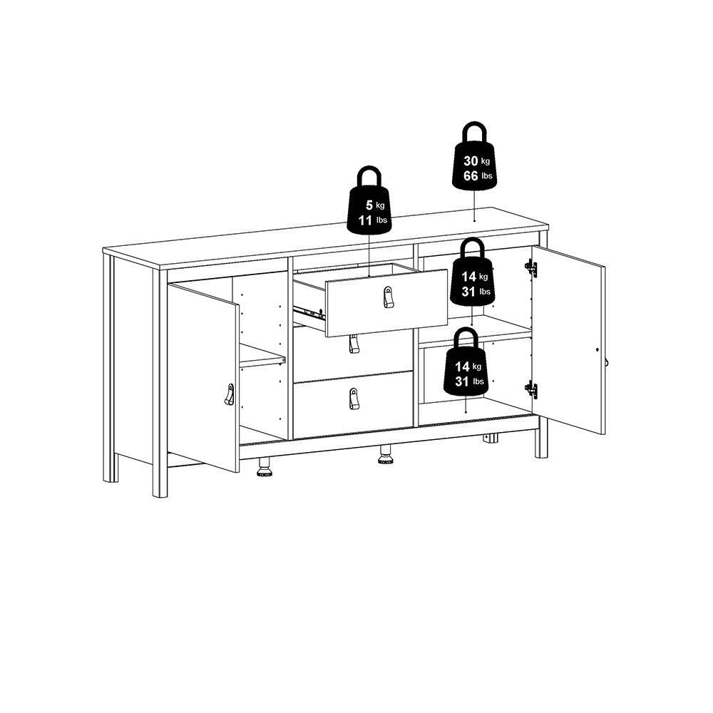 Barcelona Large Wide Sideboard Unit with 2 Doors + 3 Drawers in White - Price Crash Furniture