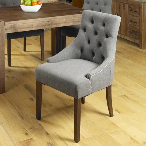 Baumhaus Walnut Accent Upholstered Dining Chair - Slate (Pack Of Two) - Price Crash Furniture