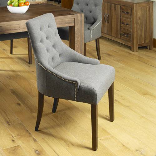 Baumhaus Walnut Accent Upholstered Dining Chair - Slate (Pack Of Two) - Price Crash Furniture
