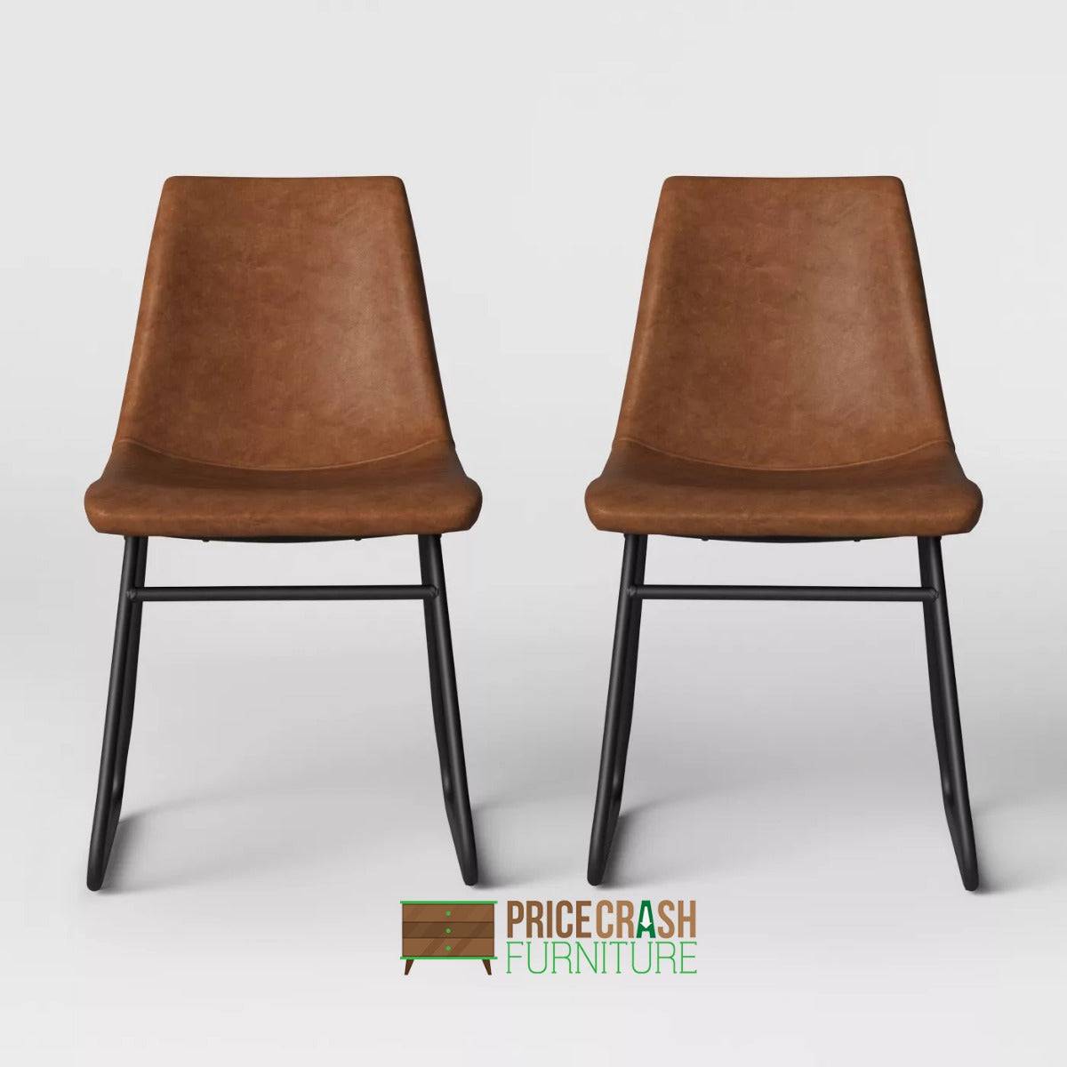 Bowden Pair of Dining Chairs in Caramel Maple Faux Leather by Dorel - Price Crash Furniture