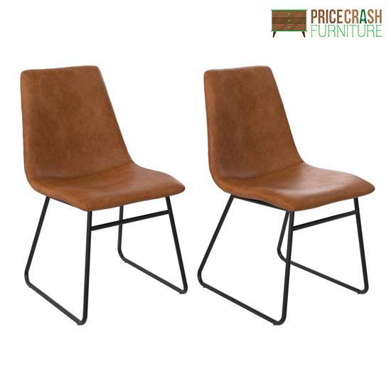 Bowden Pair of Dining Chairs in Caramel Maple Faux Leather by Dorel - Price Crash Furniture