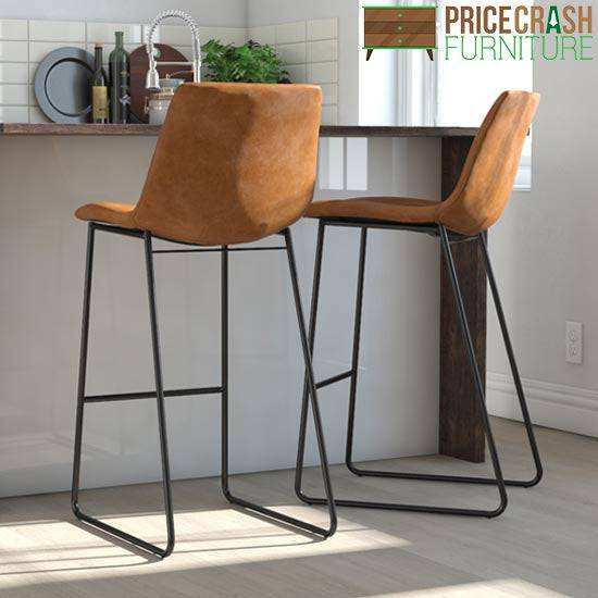 Bowden Single Barstool in Caramel Maple Faux Leather by Dorel - Price Crash Furniture