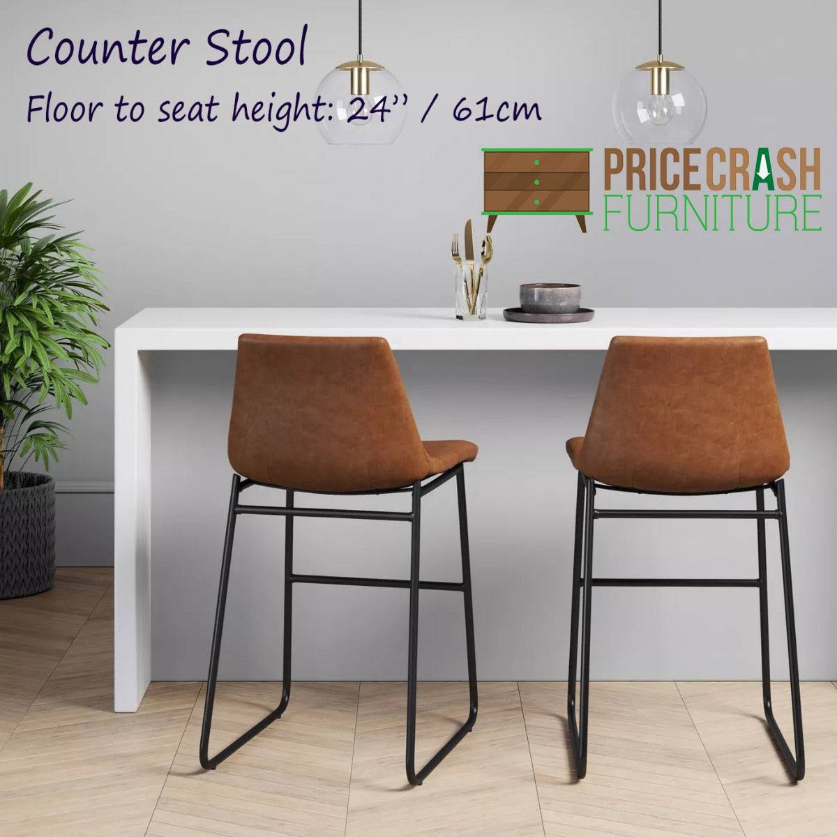 Bowden Single Counter Stool in Caramel Maple Faux Leather by Dorel - Price Crash Furniture