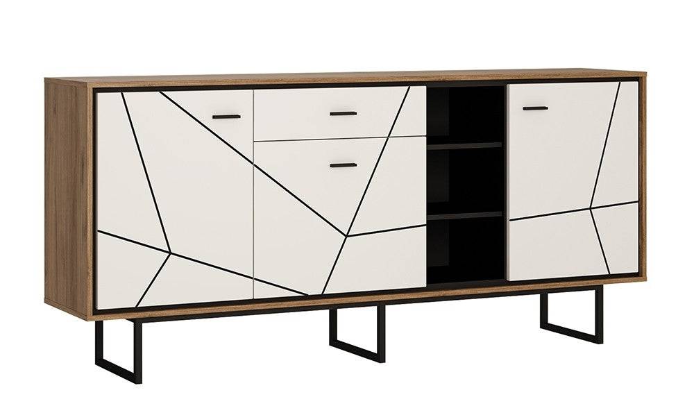 Brolo Wide Sideboard 3 Door 1 Drawer 3 Shelf, Walnut & Dark Finish - Price Crash Furniture