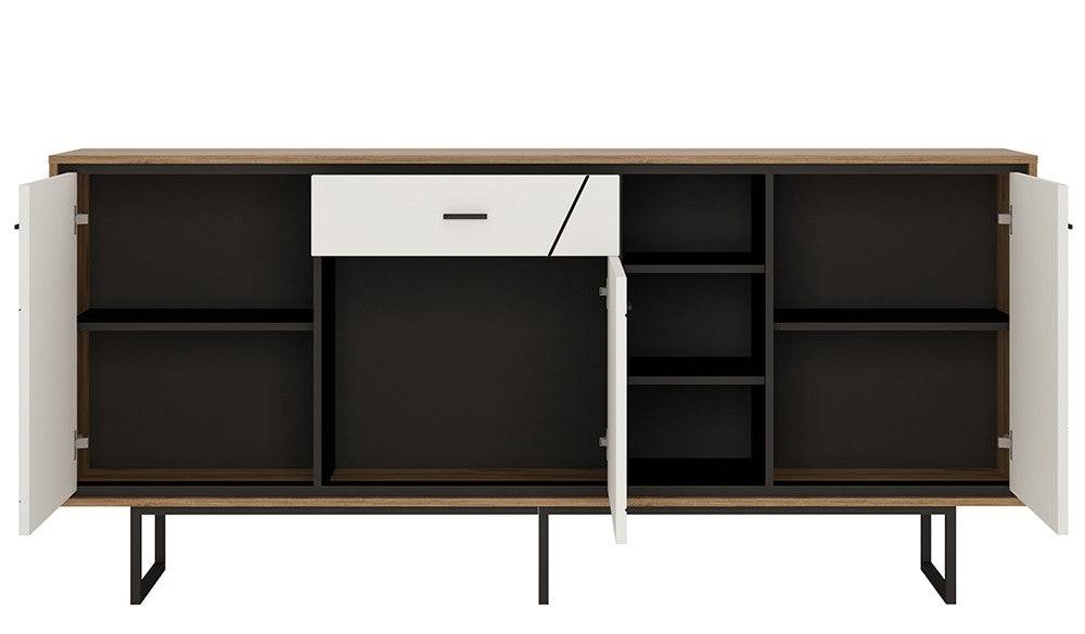 Brolo Wide Sideboard 3 Door 1 Drawer 3 Shelf, Walnut & Dark Finish - Price Crash Furniture