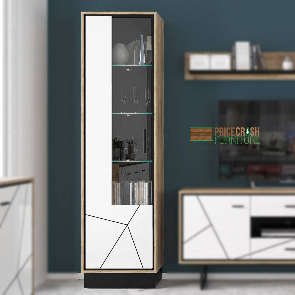 Brolo Tall Glazed Display Cabinet (RH) With Walnut And Dark Panel Finish - Price Crash Furniture
