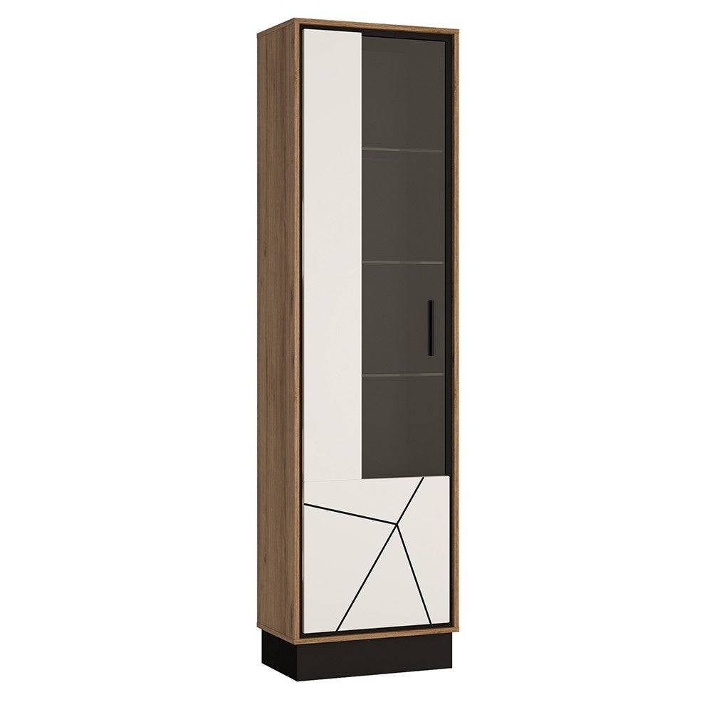 Brolo Tall Glazed Display Cabinet (RH) With Walnut And Dark Panel Finish - Price Crash Furniture