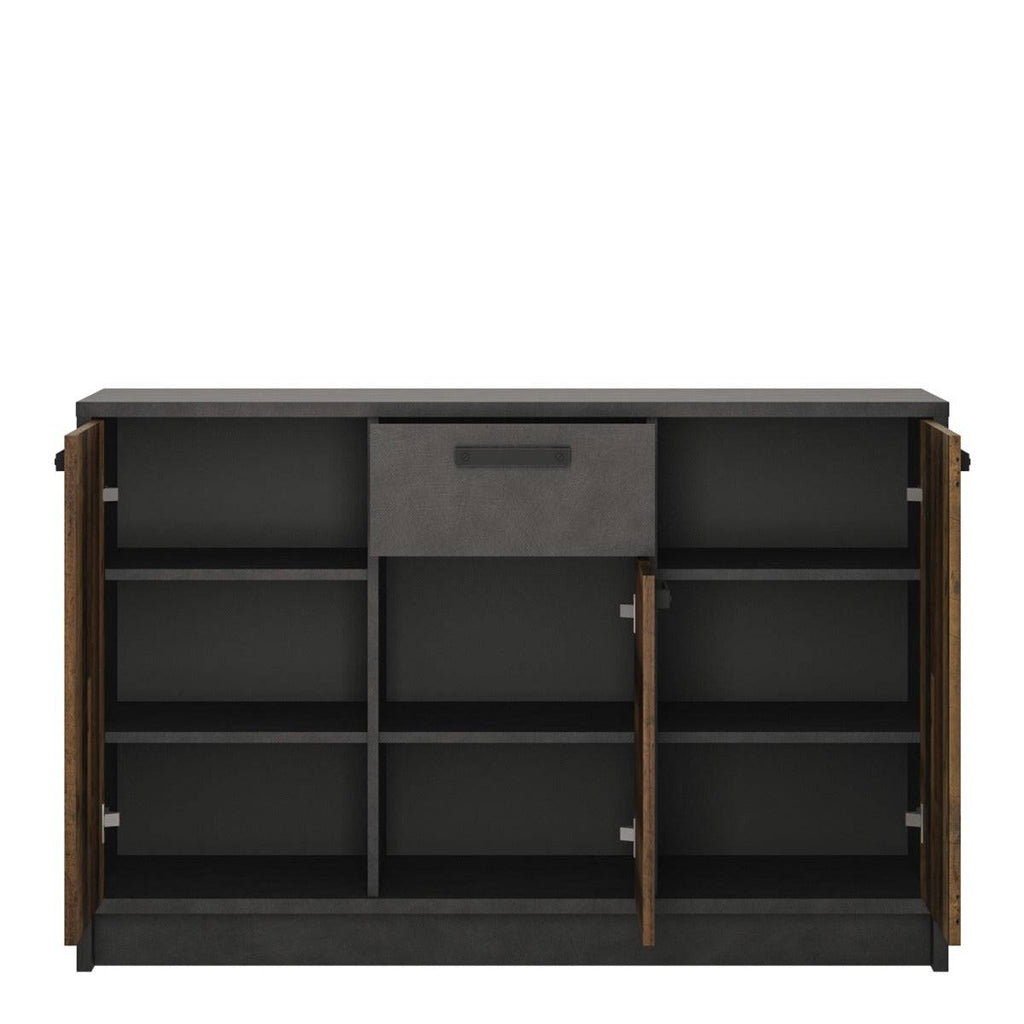 Brooklyn Sideboard with 3 Doors and 1 Drawer in Walnut and Grey - Price Crash Furniture