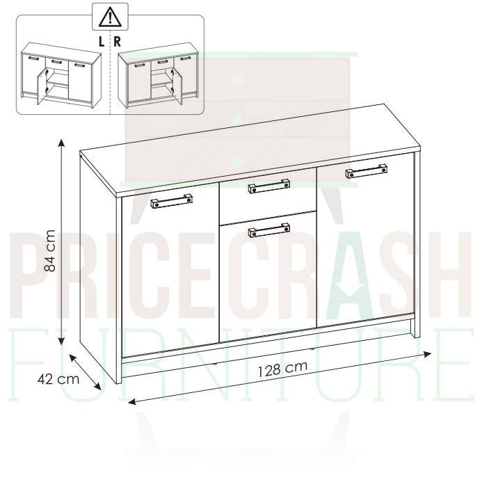 Brooklyn Sideboard with 3 Doors and 1 Drawer in Walnut and Grey - Price Crash Furniture