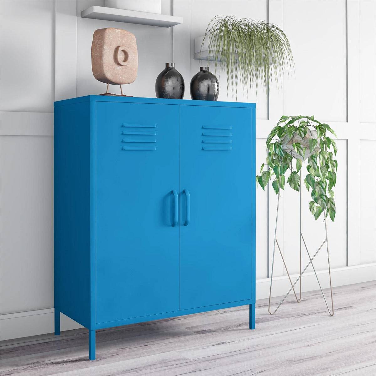 Cache 2 Door Metal Locker Accent Cabinet in Blue by Dorel Novogratz - Price Crash Furniture