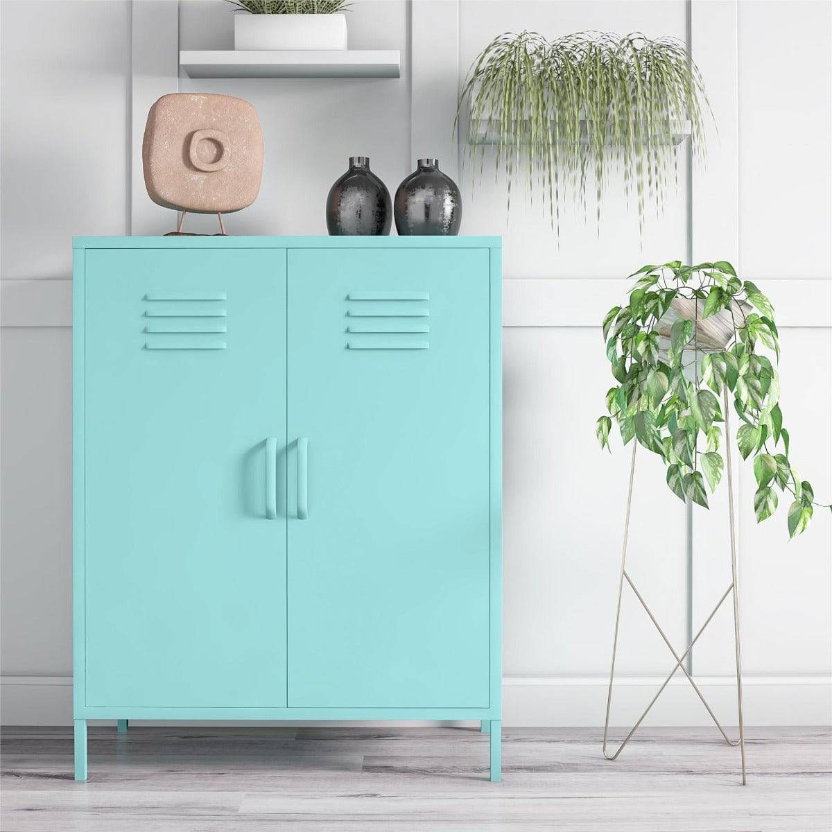 Cache 2 Door Metal Locker Accent Cabinet in Mint by Dorel Novogratz - Price Crash Furniture