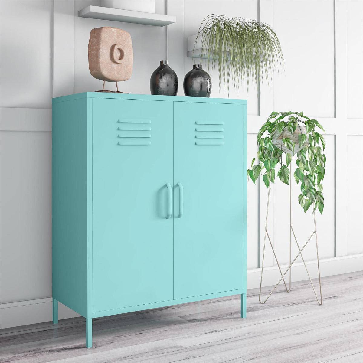 Cache 2 Door Metal Locker Accent Cabinet in Mint by Dorel Novogratz - Price Crash Furniture