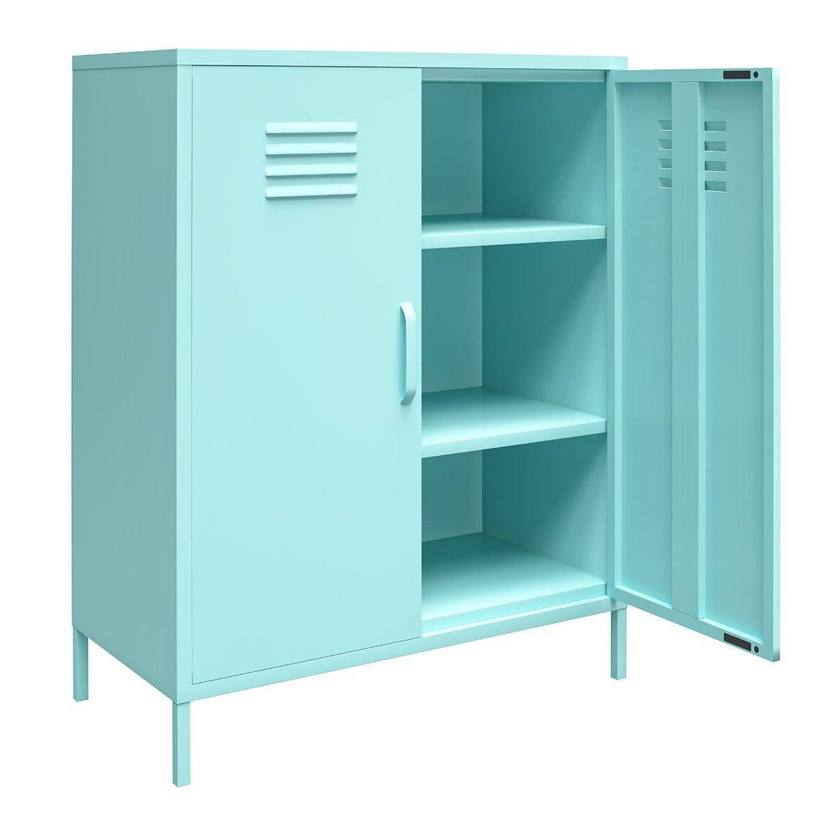 Cache 2 Door Metal Locker Accent Cabinet in Mint by Dorel Novogratz - Price Crash Furniture