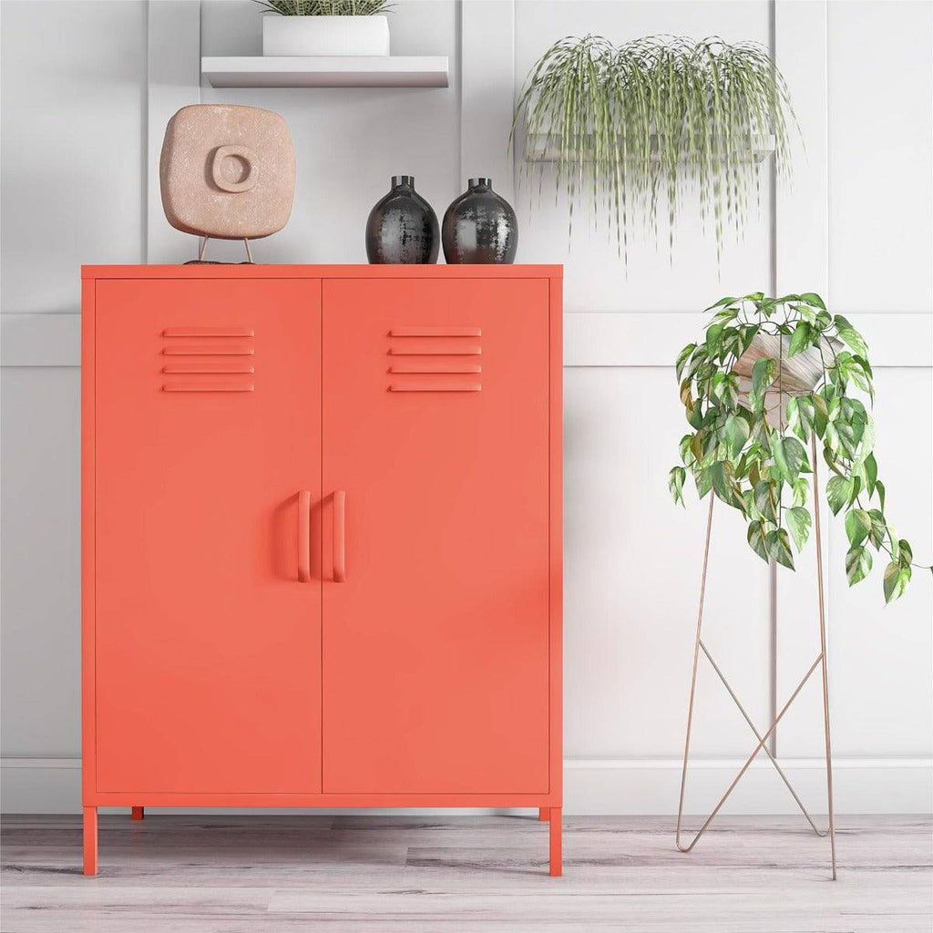 Cache 2 Door Metal Locker Accent Cabinet in Orange by Dorel Novogratz - Price Crash Furniture