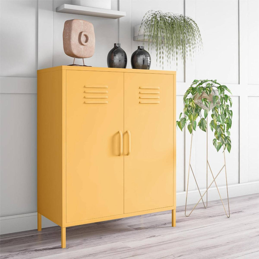 Cache 2 Door Metal Locker Accent Cabinet in Yellow by Dorel Novogratz - Price Crash Furniture