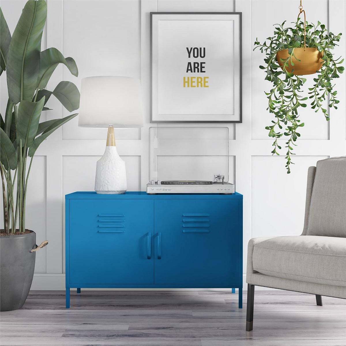 Cache 2 Door Metal Locker Accent Cabinet Short in Blue by Dorel Novogratz - Price Crash Furniture