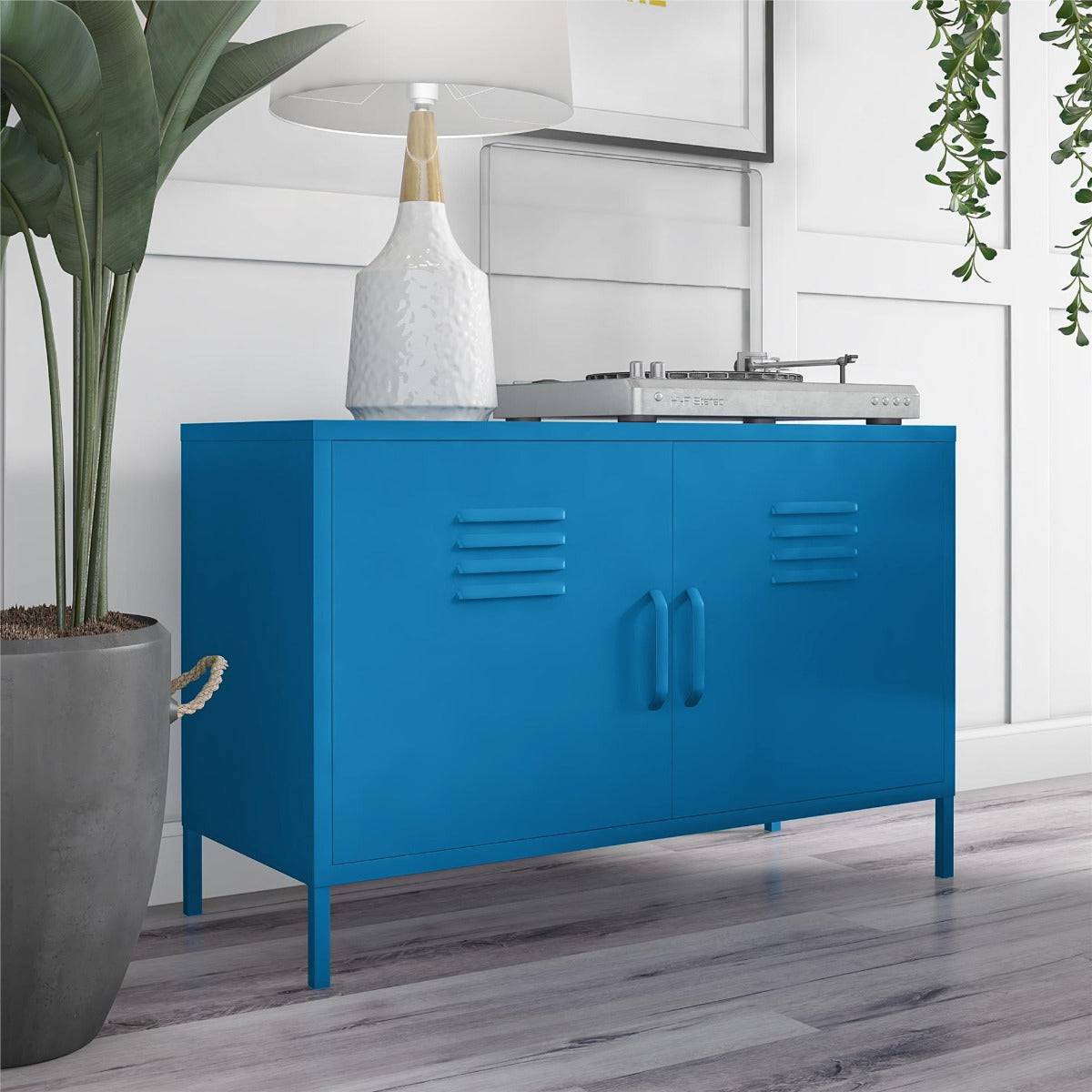 Cache 2 Door Metal Locker Accent Cabinet Short in Blue by Dorel Novogratz - Price Crash Furniture