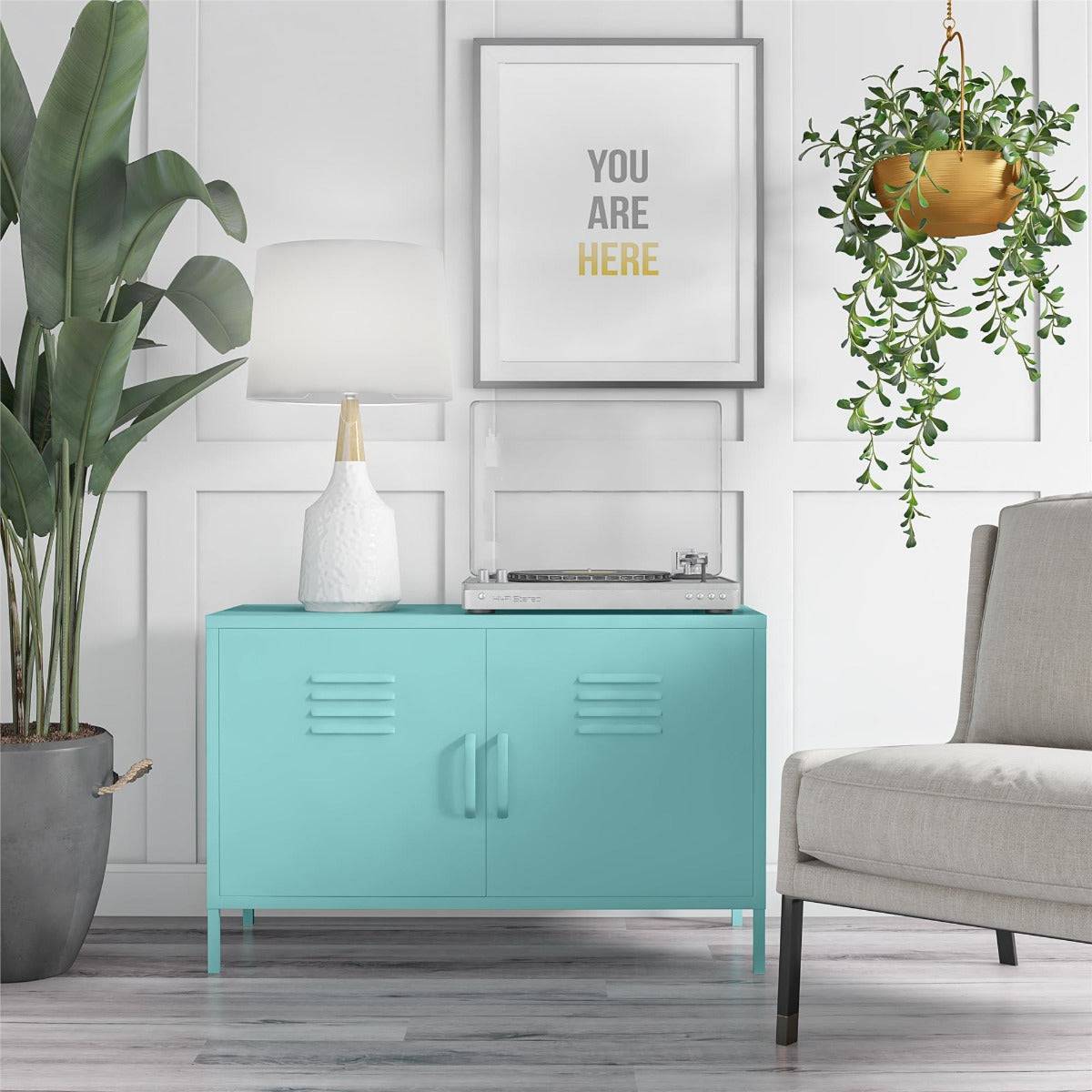 Cache 2 Door Metal Locker Accent Cabinet Short in Mint by Dorel Novogratz - Price Crash Furniture