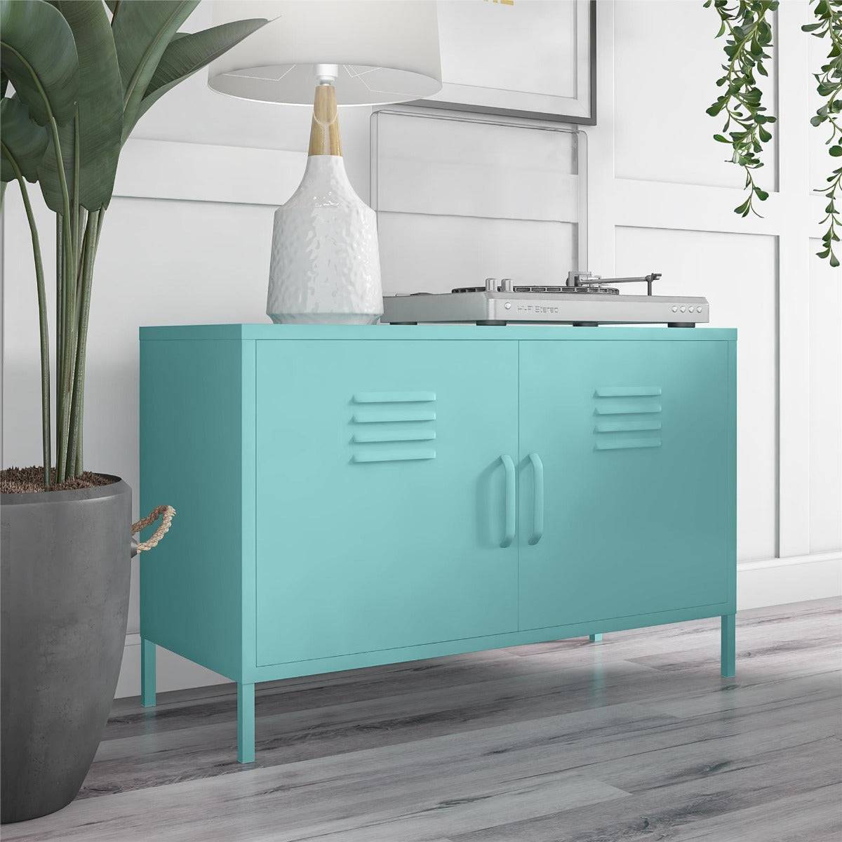 Cache 2 Door Metal Locker Accent Cabinet Short in Mint by Dorel Novogratz - Price Crash Furniture