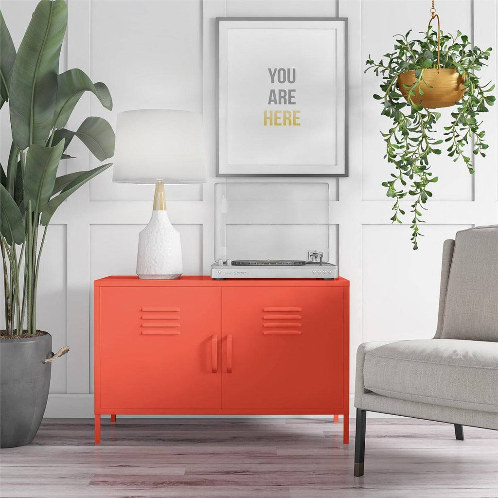 Cache 2 Door Metal Locker Accent Cabinet Short in Orange by Dorel Novogratz - Price Crash Furniture