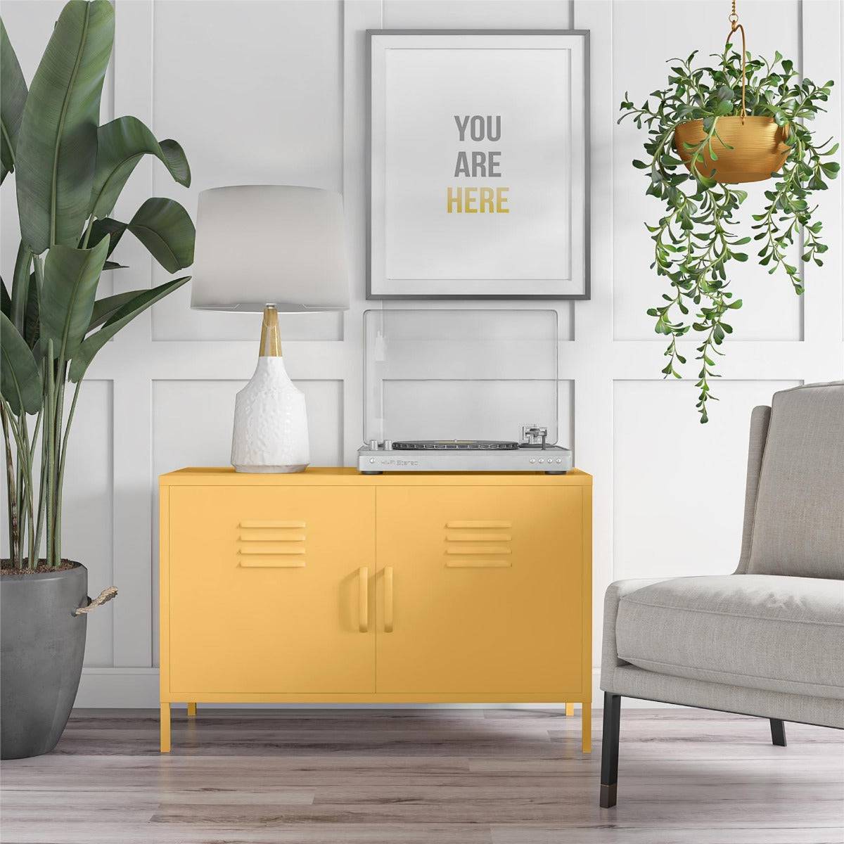 Cache 2 Door Metal Locker Accent Cabinet Short in Yellow by Dorel Novogratz - Price Crash Furniture