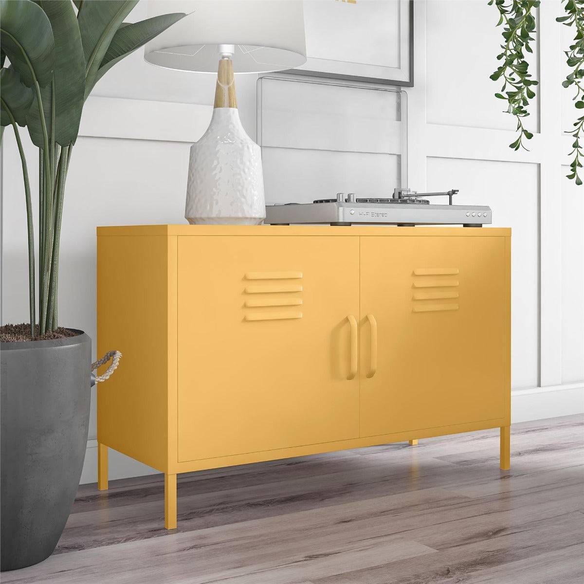 Cache 2 Door Metal Locker Accent Cabinet Short in Yellow by Dorel Novogratz - Price Crash Furniture