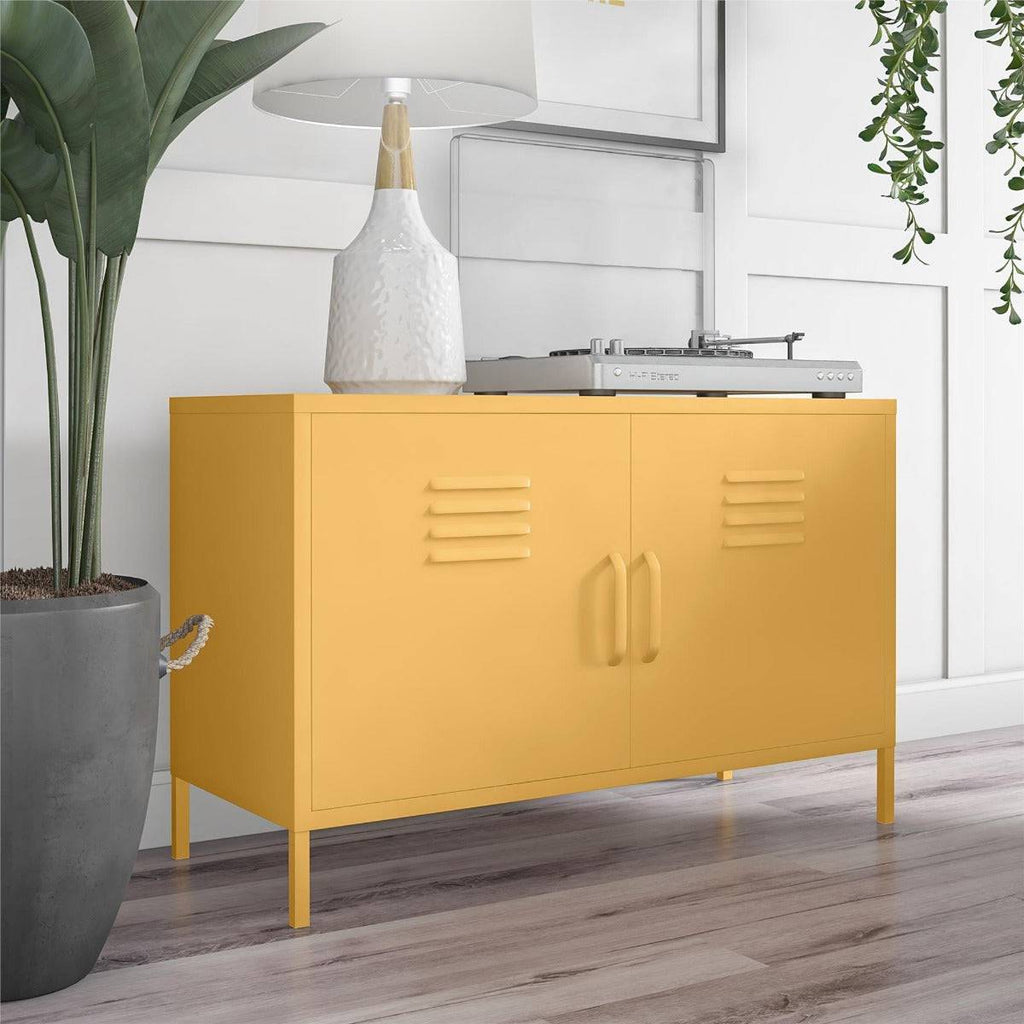 Cache 2 Door Metal Locker Accent Cabinet Short in Yellow by Dorel Novogratz - Price Crash Furniture