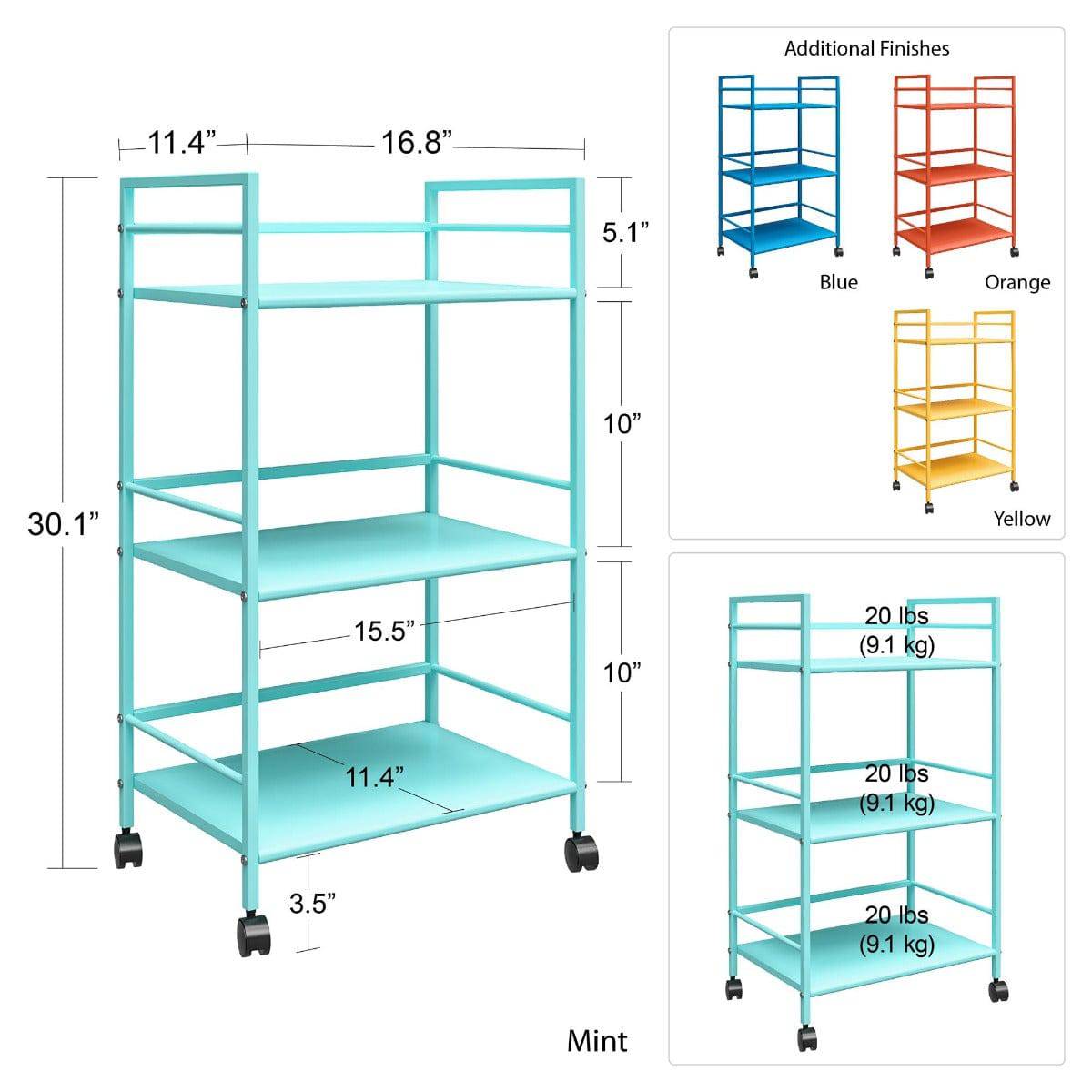 Cache Metal Rolling Cart Drinks Trolley in Mint by Dorel Novogratz - Price Crash Furniture