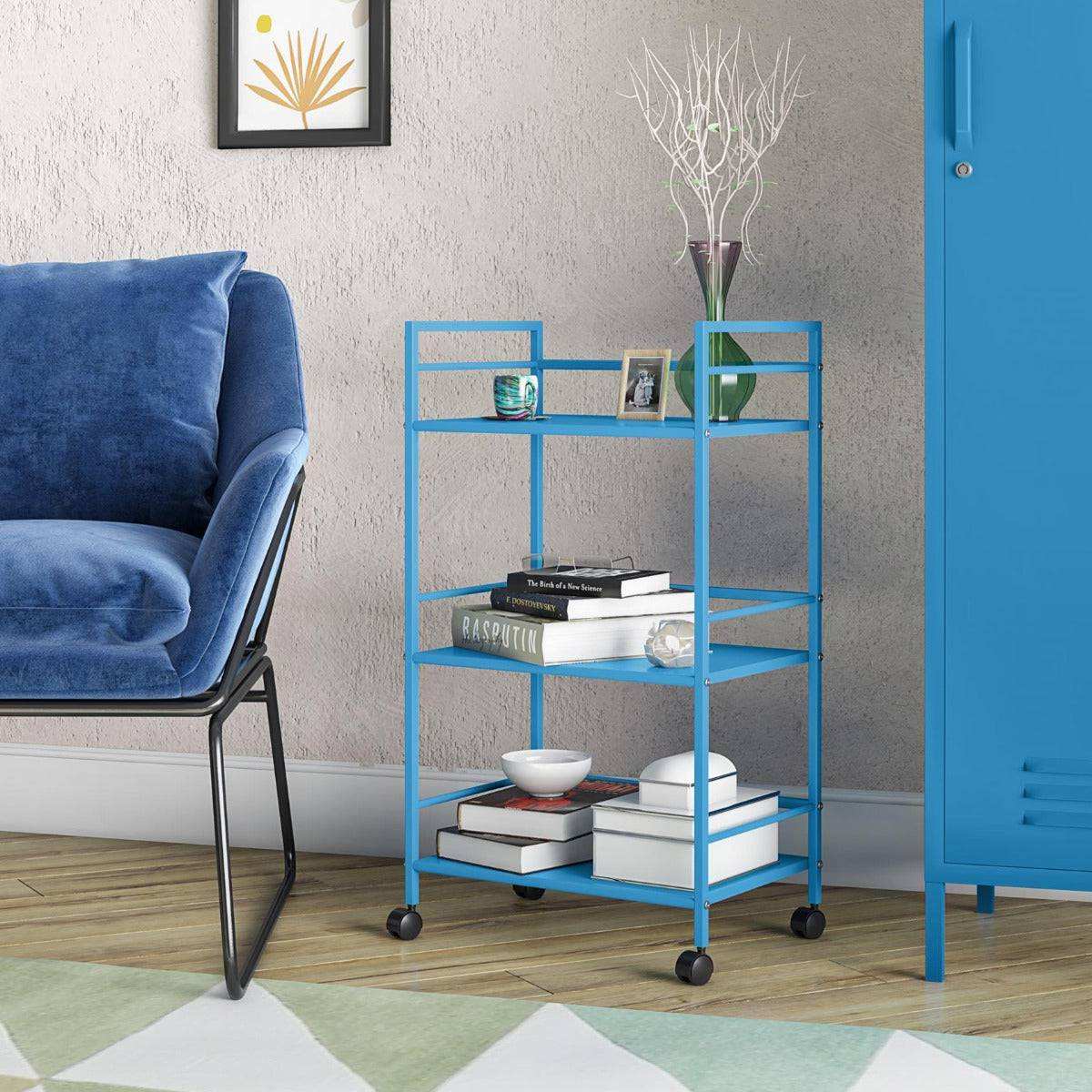 Cache Metal Rolling Cart Drinks Trolley in Blue by Dorel Novogratz - Price Crash Furniture